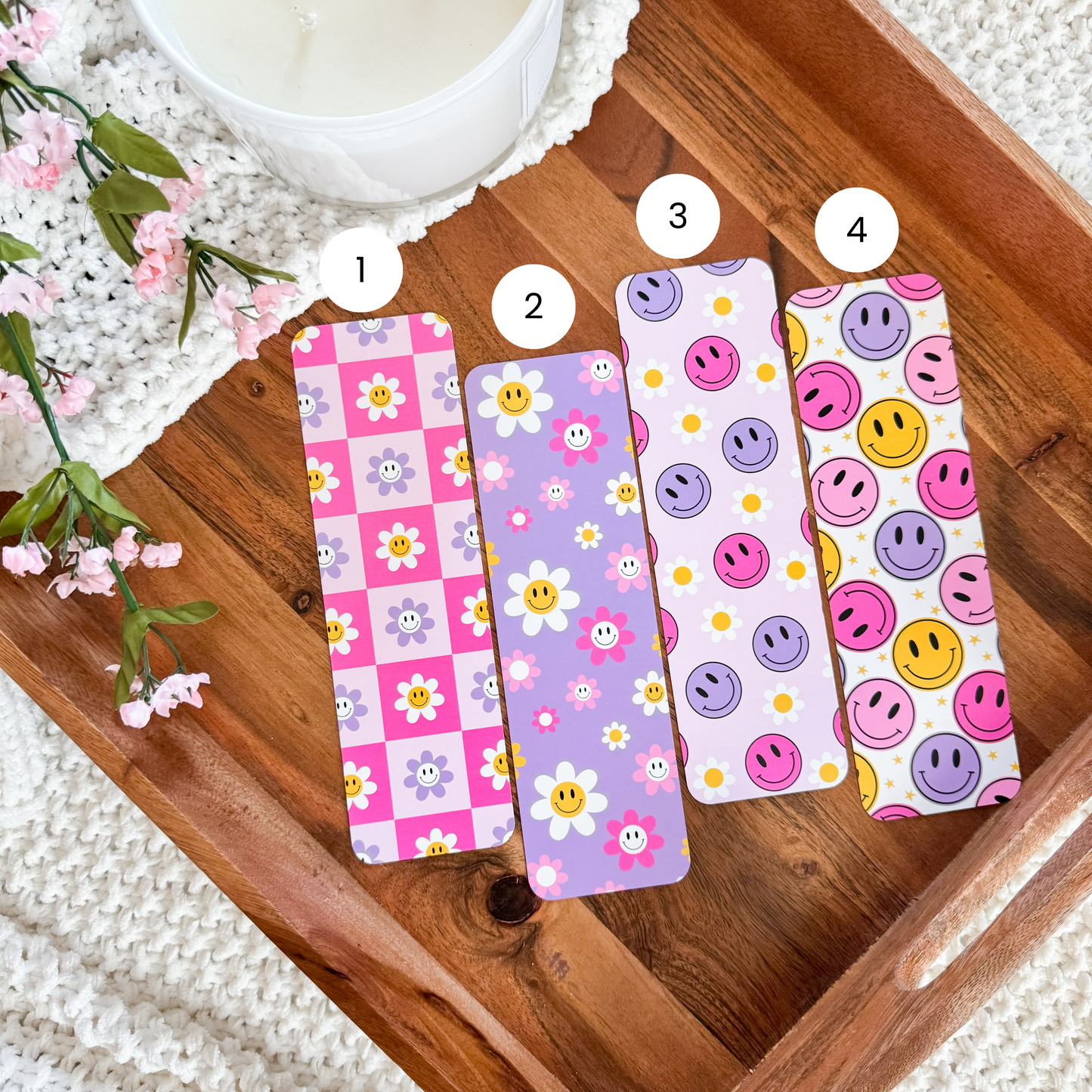 Retro Happy Faces Bookmarks (Pink & Purple)