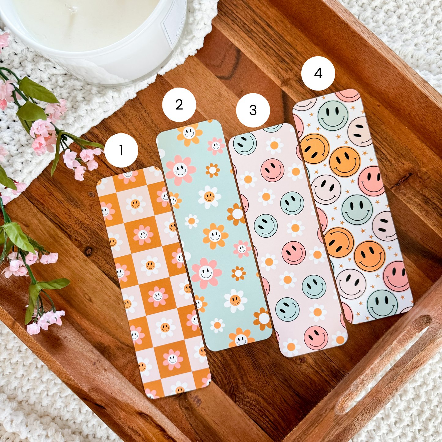 Retro Happy Faces Bookmarks (Orange & Mint)