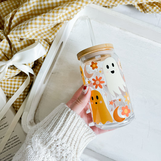 Fall Ghosts Glass Can Cup