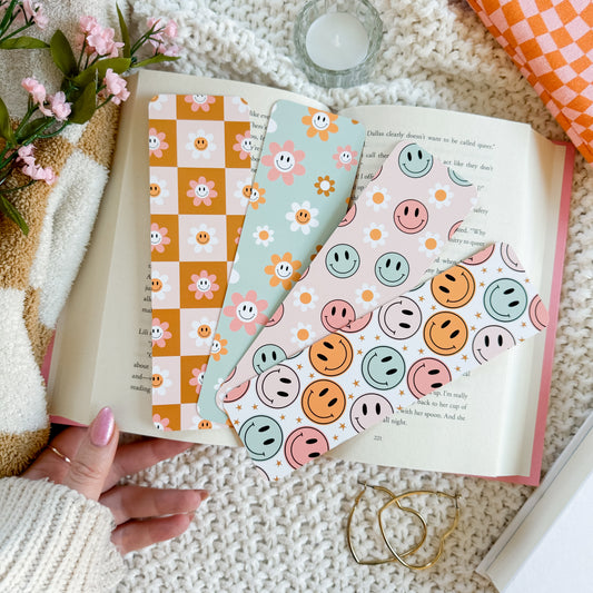 Retro Happy Faces Bookmarks (Orange & Mint)