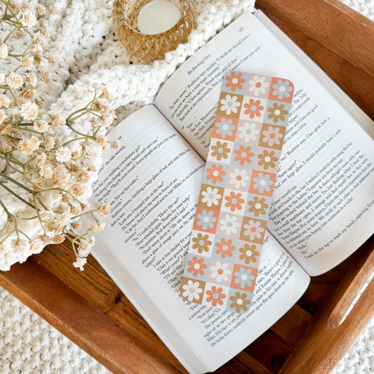 Boho Checkered Flowers Bookmark