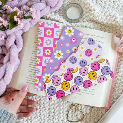 Retro Happy Faces Bookmarks (Pink & Purple)