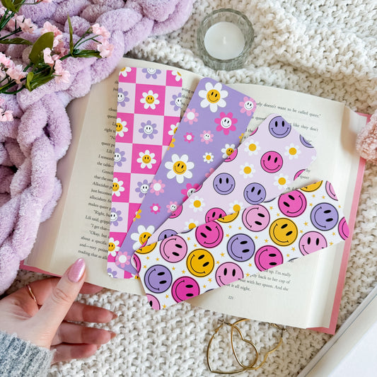 Retro Happy Faces Bookmarks (Pink & Purple)