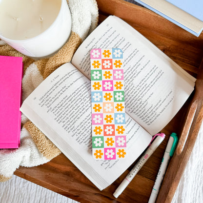 Summer Boho Checkered Flowers Bookmark