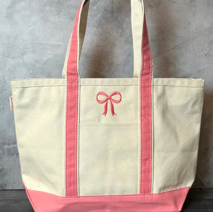 Bow Embroidered Tote Bag