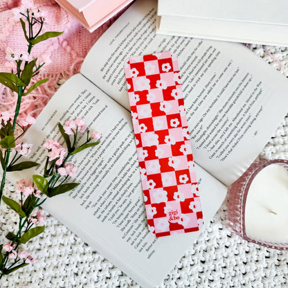 Valentine's Checkered Flowers Bookmark