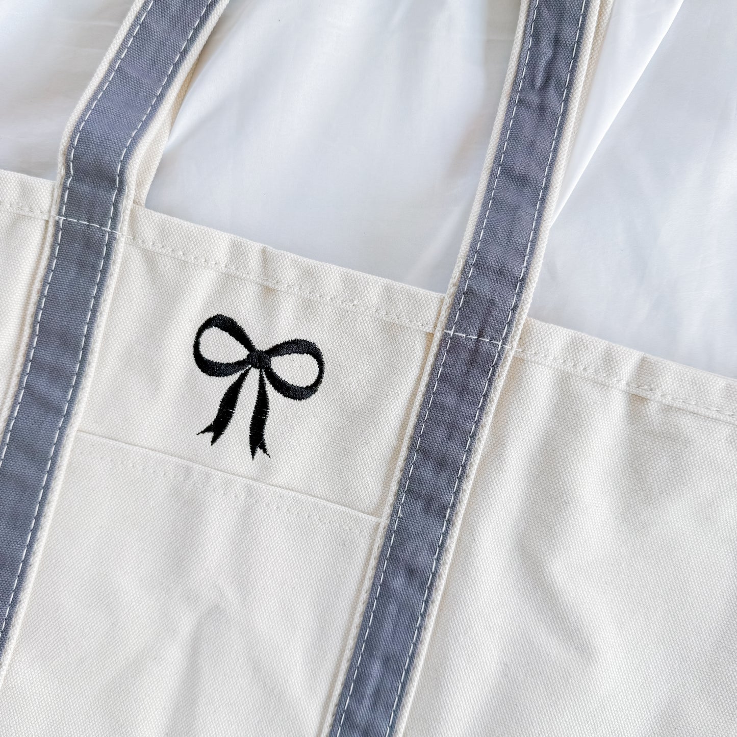 Bow Embroidered Tote Bag