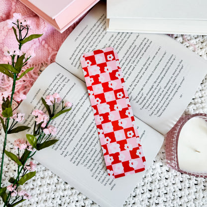 Valentine's Checkered Flowers Bookmark